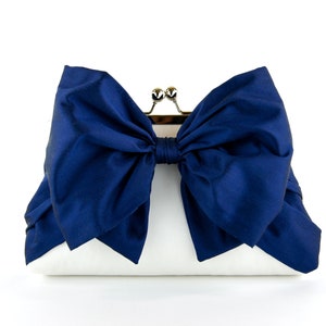 Bow Clutch in Ivory/White Silk image 8