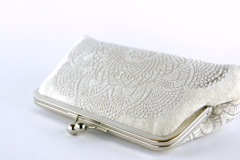 Brocade Velvet Crochet Doily Clutch, Wedding bag, Bridal clutch, Wedding purse, Gift ideas, Perfect Vintage Look image 4