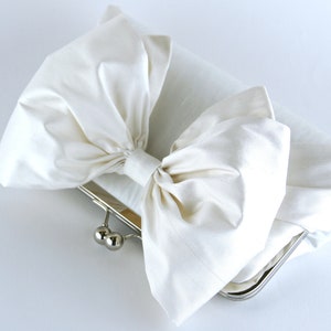 Bow Clutch in Ivory/White Silk image 4