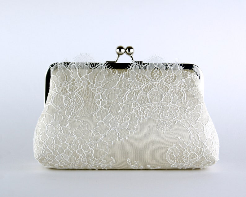 Bridal clutch, Chantilly Lace Silk Clutch in Ivory on Champagne, wedding clutch, wedding bag, Bridal clutch image 7