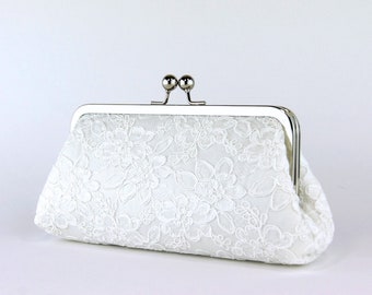 Alencon Lace Bridal Silk Clutch in Ivory