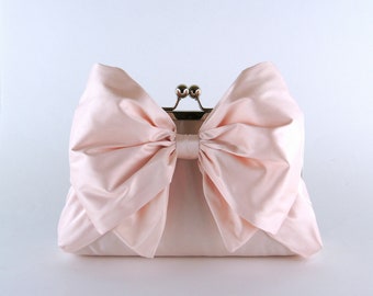 Silk Bow Wedding Clutch in Soft Pink