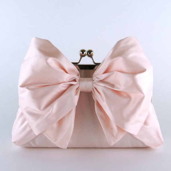 Silk Bow Wedding Clutch in Soft Pink