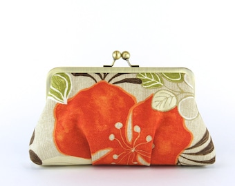 Orange Tropicana Clutch With Silk Lining
