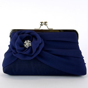 Silk Chiffon Clutch In Navy , Bridal clutch, Wedding clutch, Wedding purse, Bridesmaid clutch