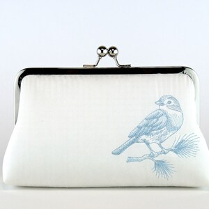 Silk Clutch with Embroidered Bluebird in IVORY or WHITE, Wedding clutch, Wedding bag, Bridal clutch, Purse for wedding image 2