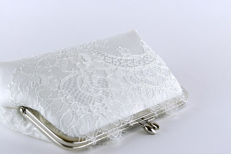 Bridal clutch, Chantilly Lace Silk Clutch in Ivory on Champagne, wedding clutch, wedding bag, Bridal clutch image 9