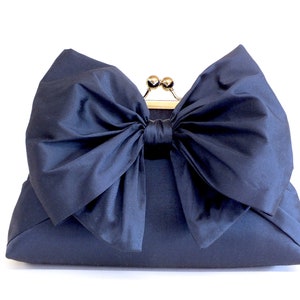 Bow Clutch in Navy Silk