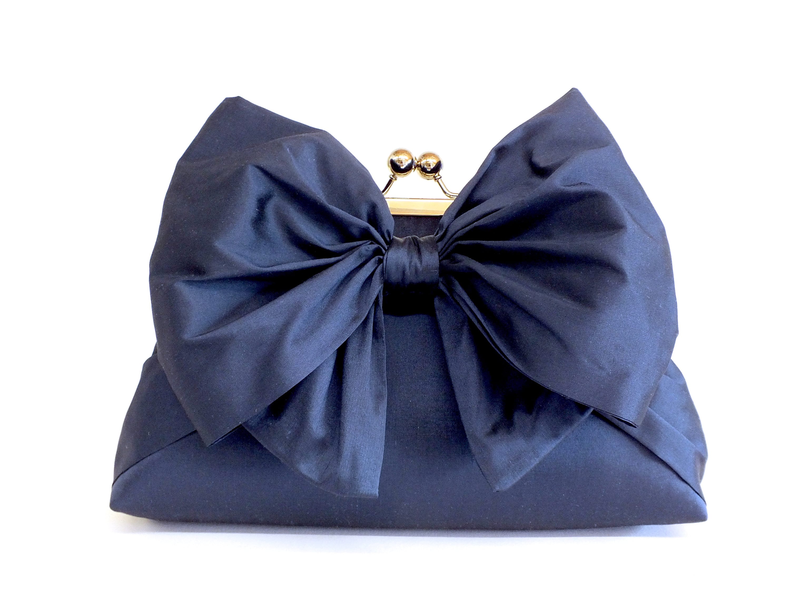 Bow Clutch in Navy Silk