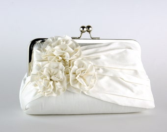 Roses Silk Bridal Clutch in Ivory, White