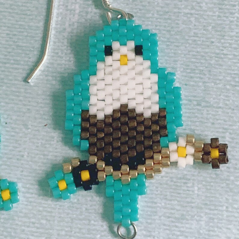 Blue Bird Beaded Earrings