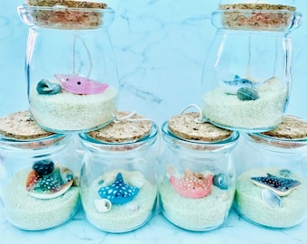 Terrario de vidrio con raya águila moteada kawaii, raya aguijón, manta raya, vida marina, adorno de biología marina