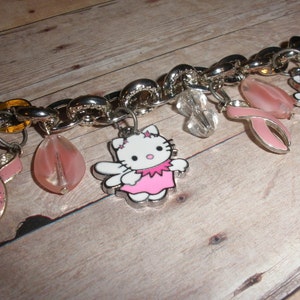 Kitty Cat Angel Breast Cancer Awareness Charm Bracelet image 2