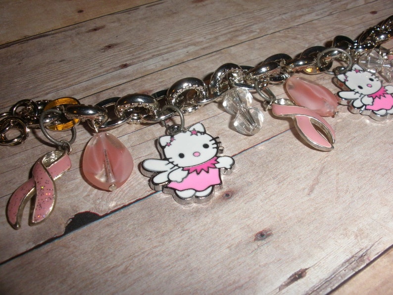 Kitty Cat Angel Breast Cancer Awareness Charm Bracelet image 2