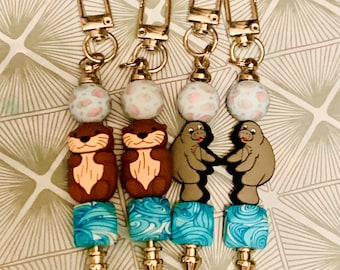 Sea Otter Manatee Sea Cow Sea Life Purse Charm Key Chain Zipper Pull for Purse Backpack Fanny Pack Jacket Zipper Pull