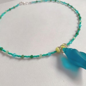 Matte Glass Sea Shell Pendant Necklace