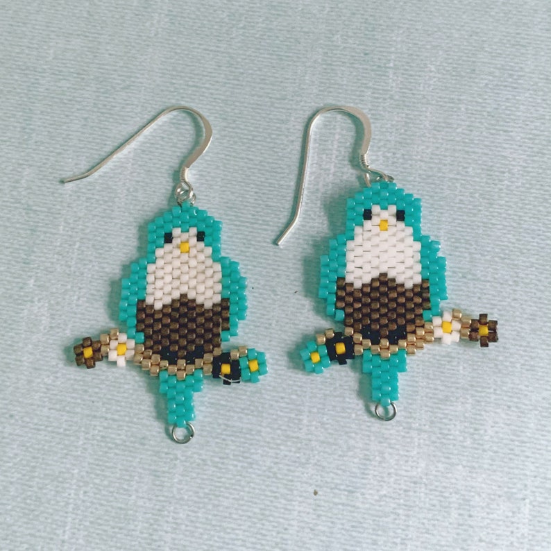 Blue Bird Beaded Earrings