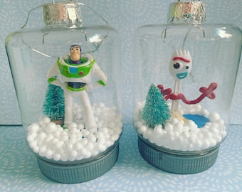 Disney Toy Story Buzz Lightyear Forky  Snow Globe Character Ornament Set of 2