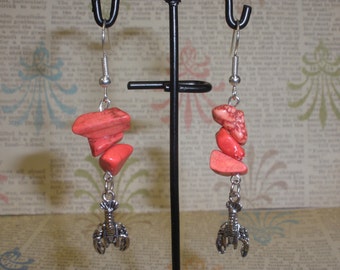 Coral Stone Lobster  Earrings