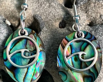 Abalone Ocean Wave Fish Hook Earrings