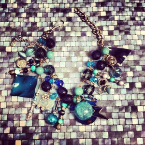 Recycled/Upcycled Ocean Blues  Charm Bracelet