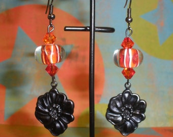 Art Deco  Art Nouveau   Orange Poppy Earrings