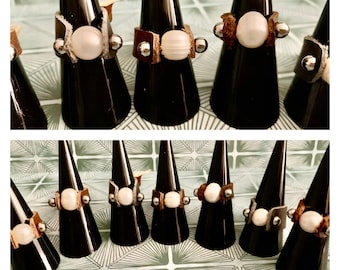 Genuine Leather Barbell Freshwater Pearl Ring