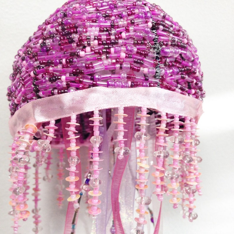 Jumbo Pink Jellyfish Beaded Sculpture Ornament Etsy