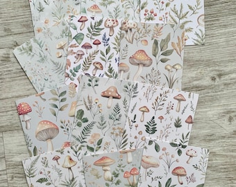 Tarjetas de notas en blanco con sobres, diseño de hongos y setas del bosque caprichosos, 12 unidades