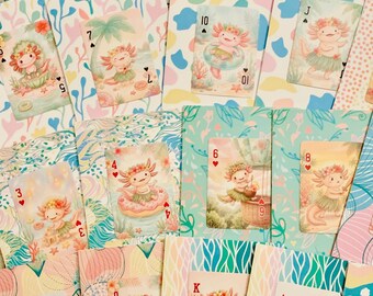 Axolotl on Vacation Playing Card Notecards Axolotl Cards Hawaiian Axolotl Hula Skirt Axolotl Cards 6ct