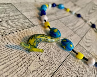 Yellow and Blue Boro Glass Sea Slug Nudibranch Beaded Necklace