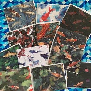 Japanese Koi Fish Zen Water Garden Fish Blank Notecards 12 ct