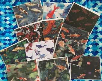 Japanese Koi Fish Zen Water Garden Fish Blank Notecards 12 ct