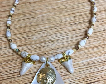 Gold Dipped Sand Dollar Mother of Pearl  Necklace