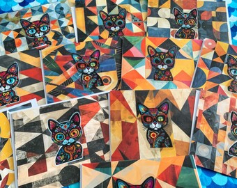 Geometric Sugar Skull Kitty Cat  Blank Notecards with Envelopes 6 ct