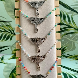 Luna Moth Delicate Beaded Chain Minimalist Necklace