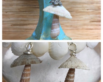 Beach Hippie Shell Mushroom Necklace and Earrings Set