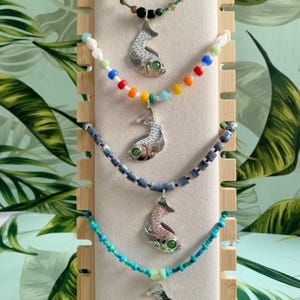 Green Eyed Fish Beaded Necklace