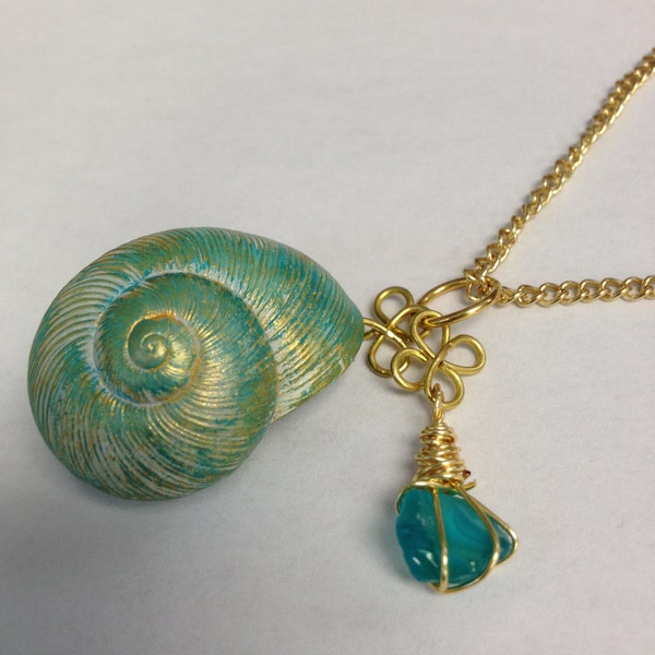 Gold Patina Apple Snail Necklace