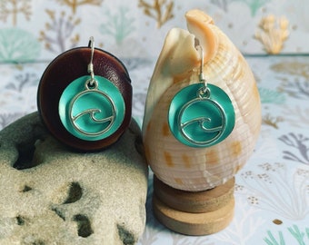 Turquoise Metal Coin Ocean Wave Earrings