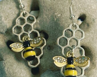Honey Bee Honey Comb Bee Earrings