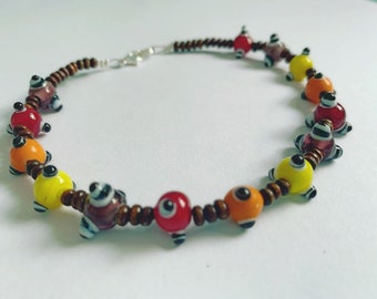 Wood and Bumpy Bead Anklet