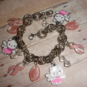 Kitty Cat Angel Breast Cancer Awareness Charm Bracelet image 1