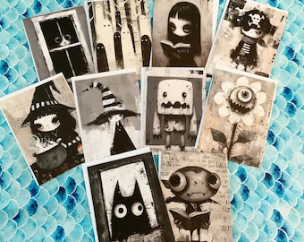 Goth Black & White Oddities Halloween Dark Creature Invitations Halloween Party Theme Party Blank Norecards 10 ct.