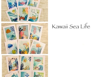 Kawaii Sea Life Sea Creature Marine Biology Ocean Marine Life Manatee Sting Ray Jellyfish Blank Notecards 6 ct.