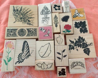 Botanical Leaves Flowers Bee Butterfly  Rubber Stamp Lot Priced to sell Destash