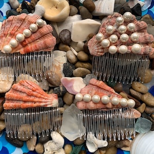 Lions Paw Shell Pearl Decorative Comb Wedding Hair Comb Beach Wedding Mermaid Hair Comb