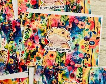 Bearded Dragon Reptile Lizard Herpetology Always Judging Blank Notecards 8 ct.
