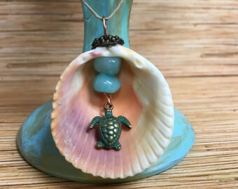 Patina Seaturtle Aqua Stone Necklace