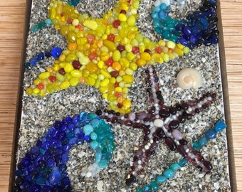 Starfish Glass Pebble Mosaic Mermaids Jewelry Box